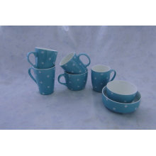 Color Glazed Mugs and Bowls in Blue Color